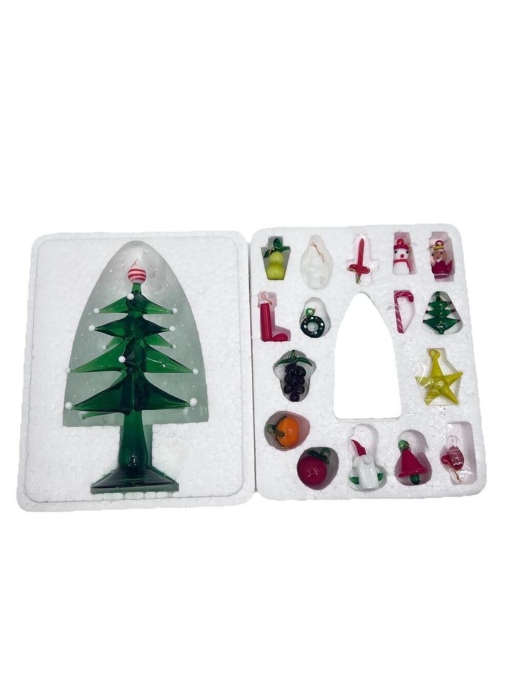 Vintage Global Village Glass Miniature Christmas Tree & Hand Blown Ornaments